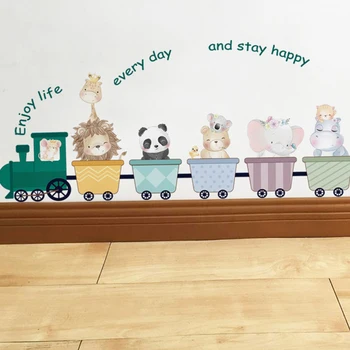 Мультяшные наклейки на стены Милый поезд с животными Виниловые наклейки на стены своими руками для детской комнаты Спальни Детской