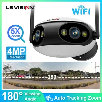 Наружные камеры видеонаблюдения LS VISION WiFi со сверхширокоугольными камерами с двумя объективами на 180 °, двусторонней связью, цветным ночным видением, камерой видеорегистратора