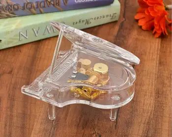 12 шт./лот Акриловая прозрачная музыкальная шкатулка для фортепиано 3D с золотым механизмом, музыкальная шкатулка с ручным приводом, модный подарок для дома Оптом