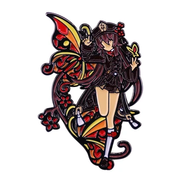 девушка из аниме с эмалированной булавкой-бабочкой, украшения для рюкзака