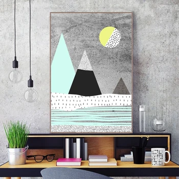 Современный и модный абстрактный плакат, картина на холсте, украшение дома, геометрические горы и Солнце, художественная печать, настенный плакат