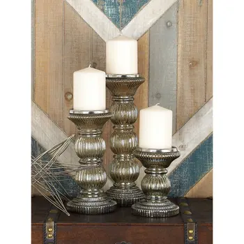 3 свечи из серого стекла ручной работы, подсвечник на столбе, набор из 3