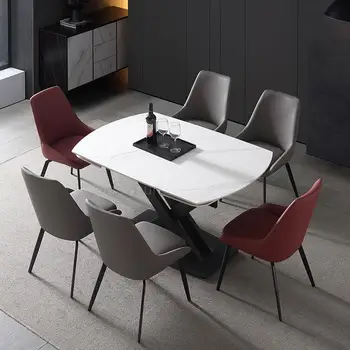 Итальянская выдвижная легкая роскошная комбинация обеденного стола и стула для маленькой квартиры, высококачественная складная обеденная мебель