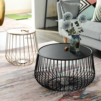 Простой журнальный столик из кованого железа в скандинавском стиле для мебели гостиной, креативный приставной столик для дивана, Индивидуальный Металлический Круглый чайный столик CN