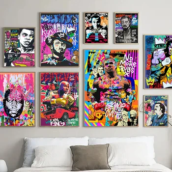 Плакаты в стиле поп-арт Майк Тайсон Король бокса Супер Али Картина на холсте с мультяшными персонажами Настенное искусство для гостиной Украшение дома