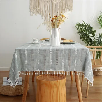 Дизайн покрытия обеденного стола Однотонная Декоративная льняная скатерть с кисточками Прямоугольная свадебная скатерть для чайного стола