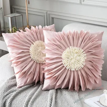 Модный Современный стиль, Розово-Белые подушки 45 * 45 см, Бархатная строчка, 3D Подушка с хризантемой, Поясная подушка, Синий чехол для подушки