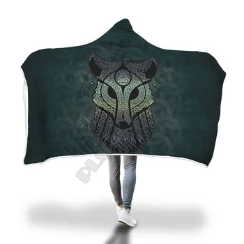 Одеяло с капюшоном Viking Wolf для взрослых, красочное детское Шерп-флисовое Носимое одеяло, Стиль постельного белья из микрофибры-14