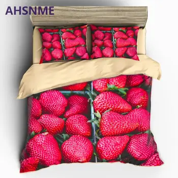 AHSNME, Наборы пододеяльников с соблазнительным фруктово-клубничным рисунком, Красные Фрукты, Супер Мягкий комплект постельного белья из 100% микрофибры, 3 шт.