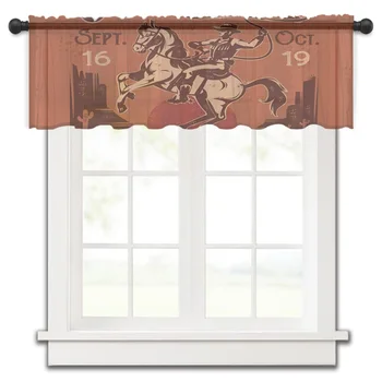 Ковбойский плакат, лошадь, Ретро Кухня, маленькое окно, занавеска, тюль, прозрачная короткая занавеска, спальня, гостиная, домашний декор, Вуалевые шторы