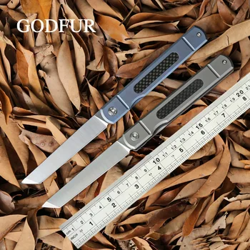 Складной нож GODFUR Commander Flip D2 лезвие титан + ручка из углеродного волокна открытый тактический инструмент для кемпинга карманные универсальные ножи
