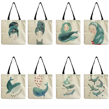Настраиваемая пляжная сумка-тоут серии Cute Whale Sea для школьного учителя, подарочная сумка, экологичная женская сумка через плечо.
