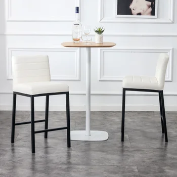 Дешевый современный дизайн, высокий табурет с металлическими ножками, кухонный ресторан, белый барный стул из полиуретана (комплект из 2), белый пенополиуретан