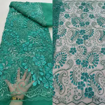 Высококачественные кружевные ткани из Нигерийской сетки, вышитые бисером, материалы SYJ-1302437, кружевная ткань с африканскими блестками для свадьбы
