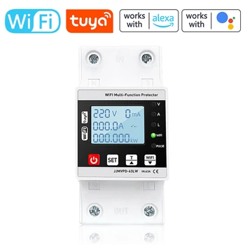 Tuya WiFi Smart Защита от утечки на Землю При пониженном напряжении, Автоматическое Повторное включение, Контроль тока, напряжения, автоматический выключатель