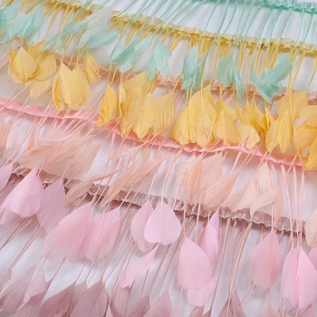 1 метр многоцветный гусиное перо отделкой обрезки 6-8 дюймов натуральный гусиный шлейф ленты, декор лента костюмированная вечеринка одежда швейная