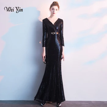Длинное вечернее платье weiyin 2023 Новое платье с V образным вырезом и пайетками длиной до пола, Вечернее Блестящее вечернее платье Русалки WY1368