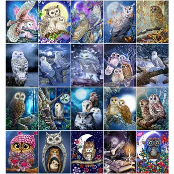 Алмазная мозаика HUACAN 5D с Изображением Животных, Квадратная Картина с полной дрелью, Сова, Луна, Вышивка Крестиком, Распродажа, Декор стен ручной работы