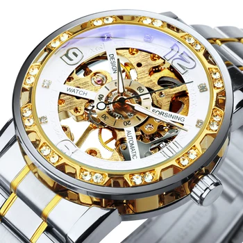 Мужские механические часы с прозрачным скелетоном Forsining Iced Out, мужские часы с роскошным королевским ремешком из нержавеющей стали 2021 года часы мужские