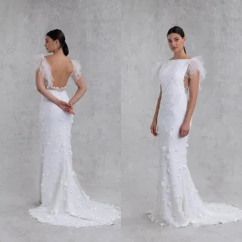 Белые Цветочные Свадебные Платья Русалки С Открытой Спиной 2023 Совершенно Новое Свадебное Платье С Открытой Спиной На Заказ robe de mariee