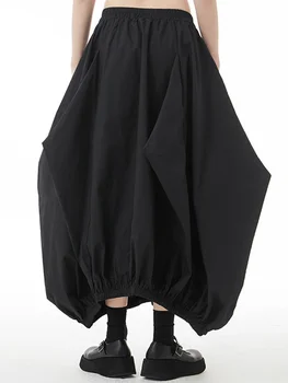 Высокая эластичная талия, Черная Нерегулярная плиссированная повседневная Длинная юбка в пол-обтяжки, женская мода, Новинка весны-осени O214