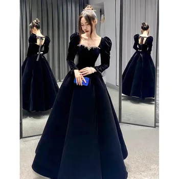Черное вечернее платье для женщин, новинка 2023 года, осенне-зимний френч с длинным рукавом Для ведущего художественной экспертизы High-Fashion Edge