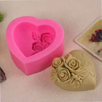 3D Силиконовая форма для мыла Сердце Любовь Роза Шоколадная Форма Свеча Формы из полимерной глины Поделки DIY Формы для мыльной основы Инструмент