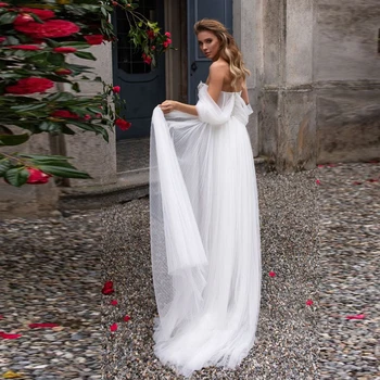 Элегантные свадебные платья в стиле бохо, кружевная аппликация, расшитая бисером, с открытыми плечами, праздничное платье невесты, свадебное платье для помолвки