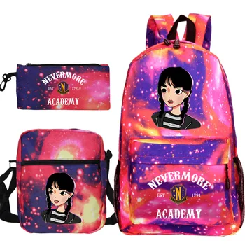 Школьные сумки Wednesday Addams, Готический школьный рюкзак для девочек, Женские сумки для девочек, Кавайная Манга, графический рюкзак для книг, 3 шт./компл. Женский