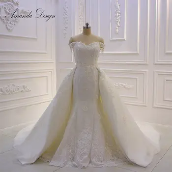 Свадебное платье Amanda Design robe de soiree courte с открытыми плечами, кружевными аппликациями и съемной юбкой