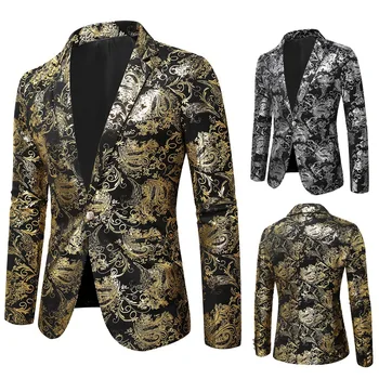 Весенний Новый мужской золотисто-светлый пиджак, Мужской приталенный Блейзер, Высококачественная Деловая Повседневная Мужская одежда, Размер 3XL-M