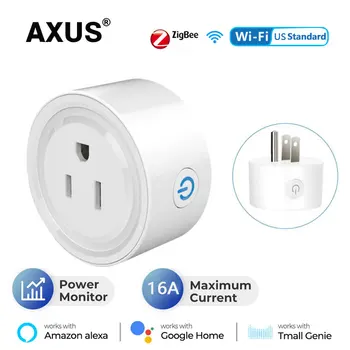 AXUS Tuya Zigbee Smart Plug 16A US Smart Home Timing Power Monitor Розетка Голосового Управления Работает С Alexa Google Home Smart Life