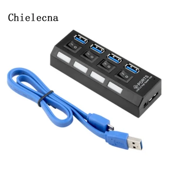 Chielecnal Mini USB 3,0 Концентратор 4 Порта 5 Гбит/с Высокоскоростной USB-Концентратор С Переключателем Включения/Выключения USB-Разветвитель Кабель-Адаптер Для ПК Ноутбук