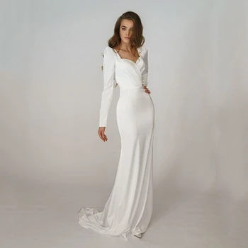 2023 Белое платье для выпускного вечера для женщин длиной до пола с длинным рукавом и квадратным воротником, свадебные вечерние платья для официальных мероприятий для новобрачных