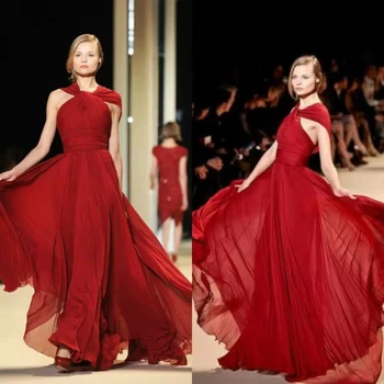 Элегантные длинные вечерние платья из красного шифона трапециевидной формы, плиссированное платье подружки невесты для выпускного вечера длиной до пола