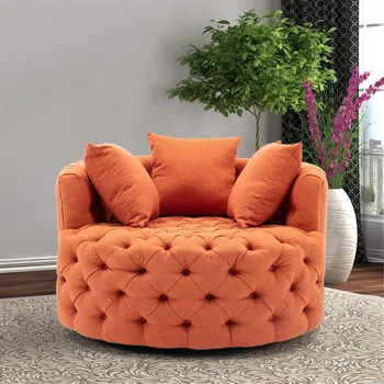 Современное вращающееся акцентное кресло Akili в виде бочонка для гостиной отеля / Современное кресло для отдыха оранжевого цвета