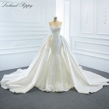 Свадебные платья русалки из кружева Lceland Poppy без бретелек длиной до пола, атласные свадебные платья 2 в 1 со съемным шлейфом