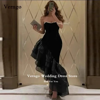 Вечерние платья Verngo Black Mermaid, арабские женщины, милые блестящие бусины, хрустальный бархат, асимметричные длинные платья для выпускного вечера, официальная вечеринка