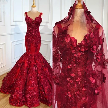 Сексуальное свадебное платье цвета красного вина, сшитое на заказ, без рукавов, с 3D цветами, кружевная аппликация в виде русалки, жемчуг, свадебное платье невесты