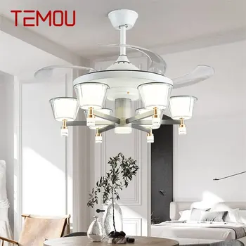 Лампа TEMOU С потолочным вентилятором Белого цвета С дистанционным управлением, Невидимая Лопасть вентилятора, светодиодные светильники для дома, декоративные для гостиной, спальни