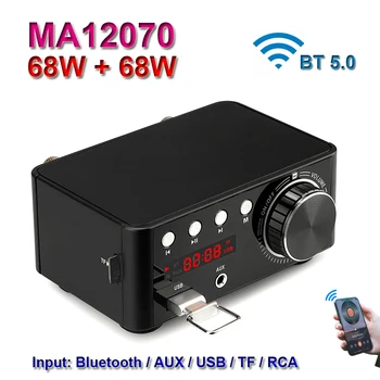 2 * 68 Вт Bluetooth 5,0 Infineon MA12070 Цифровой Аудио Усилитель Мощности Класса D USB AUX TF Домашний Кинотеатр Hi-Fi Стерео Мини-Усилитель
