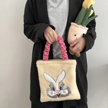 Женская мягкая сумка-кошелек на молнии, женские маленькие сумочки из овечьей шерсти, женская сумка через плечо с кроликом