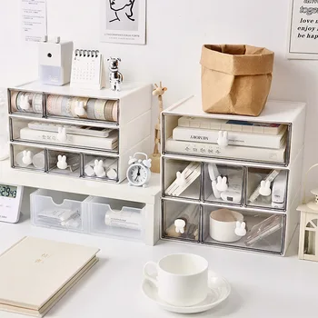 Органайзер Kawaii Ins Ящик для рабочего стола, комбинированный ящик для хранения, Пластиковая заколка для макияжа, стойка-органайзер для хранения косметики на столе