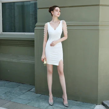 Короткие белые атласные коктейльные платья DPS Mini для женщин с глубоким Vобразным вырезом, вечернее платье Русалки для официальных мероприятий, платье для выпускного вечера