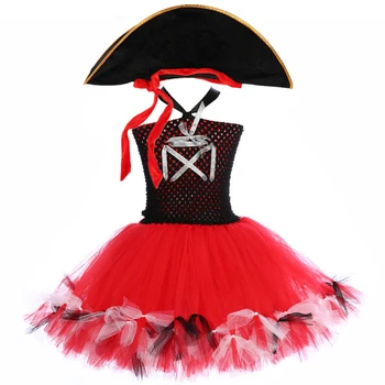Детский Костюм Пирата на Хэллоуин, Черное Красное Маскарадное Платье Для Девочек, Пиратский Капитан, Косплей, Платье-пачка для Девочек, Карнавальная Праздничная Одежда