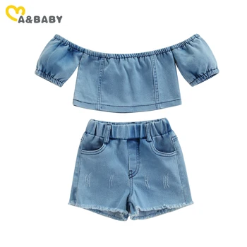 Комплект джинсовой одежды для мамы и ребенка от 6 м до 5 лет для девочек, укороченные топы с открытыми плечами, шорты, джинсовые наряды, костюмы DD15