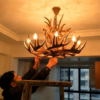 Лампа светодиодная Скандинавская свеча, люстра из оленьего рога, подвесные светильники из смолы в американском стиле, украшение дома, освещение кухни, светильники