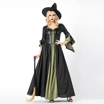 Готическое платье Ведьмы, женские классические костюмы для Косплея на Хэллоуин, платья со шляпой, комплекты для ролевых игр, одежда