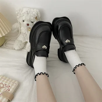 Туфли в стиле Лолиты на платформе, женские туфли Мэри Джейн, женские винтажные туфли на высоком каблуке с сердечками для девочек, студенческая обувь в японском стиле