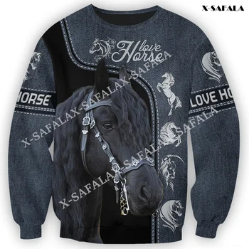 Черная лошадь, 3D-принт, спортивная рубашка с изображением лошади, Одежда с принтом лошади, Индивидуальность животного, Повседневная толстовка